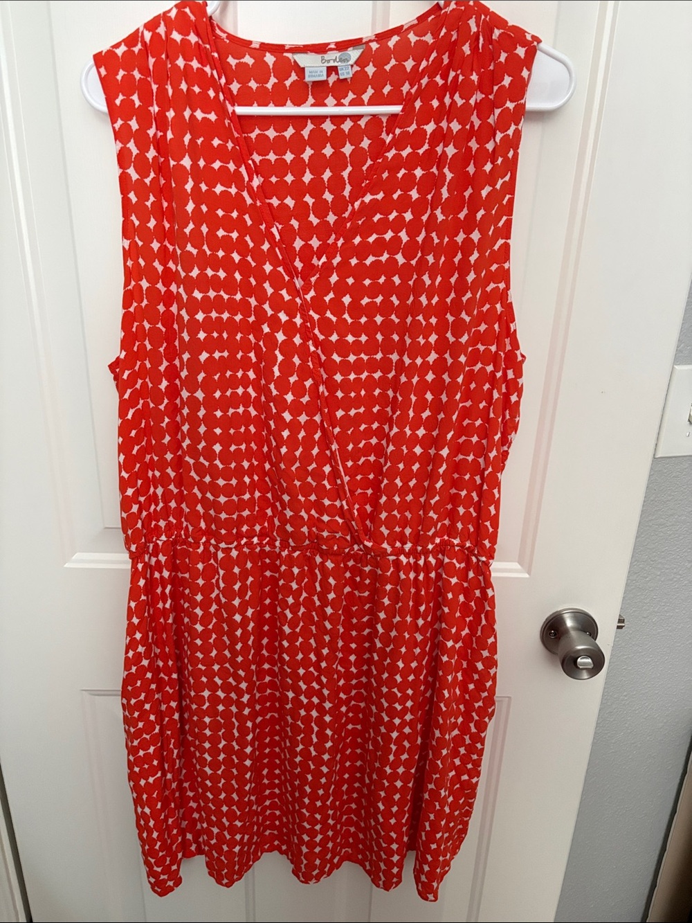 Bright Red & White Geometric Sleeveless Dress BODEN